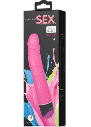 Baile bunter sex realistischer vibrator rosa 23 cm in glänzendem silikon mit schwarzer basis und violettem spitzenteil