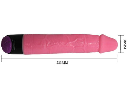 Rosa silikonvibrator von baile bunter sex 23 cm mit schwarzem und lila kappe, 233 mm lang