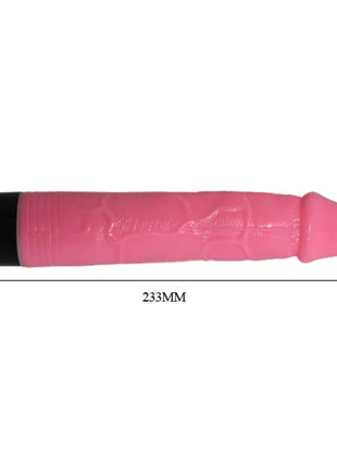 Rosa silikonvibrator von baile bunter sex 23 cm mit schwarzem und lila kappe, 233 mm lang