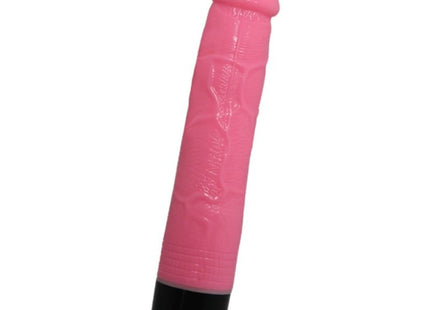 Baile bunter sex realistischer vibrator rosa 23 cm aus silikon mit strukturierter oberfläche und schwarz-lila basis