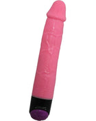 Baile bunter sex realistischer vibrator rosa 23 cm aus silikon mit strukturierter oberfläche und schwarz-lila basis