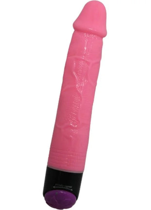 Baile bunter sex realistischer vibrator rosa 23 cm aus silikon mit strukturierter oberfläche und schwarz-lila basis