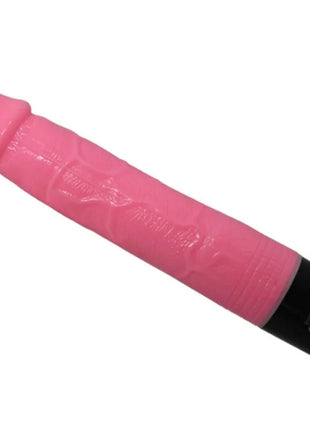 Baile bunter sex realistischer vibrator rosa 23 cm aus silikon mit strukturierter oberfläche und lila knopfleiste