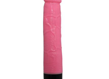 Rosa silikon vibrator mit strukturierter oberfläche und schwarzer basis mit lila taste von BAILE 23 cm