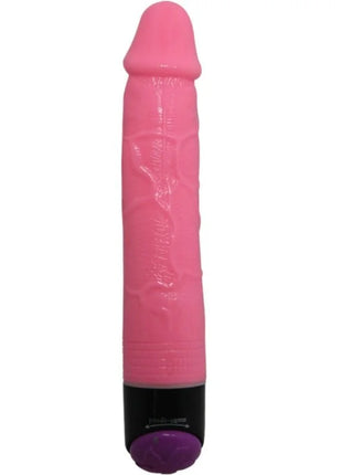 Rosa silikon vibrator mit strukturierter oberfläche und schwarzer basis mit lila taste von BAILE 23 cm