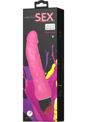 Baile bunter sex realistischer vibrator rosa 24 cm in glänzender plastikverpackung mit pinkem vibe designsplash
