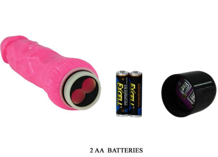 Rosa silikon vibrator von baile 24 cm mit strukturgriff, rundem boden, zwei aa batterien und schwarzer hülle