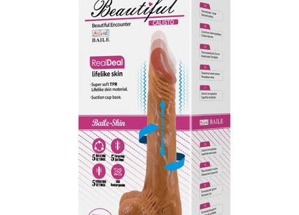 Brauner realistischer Baile Calisto Dildo 24 cm mit Hautstruktur, Saugnapfbasis und mehreren Vibrationsmodi