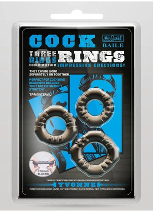 Set aus drei metallisch grauen tpr cockringen mit strukturierter, gerippter oberfläche in verschiedenen größen von Baile