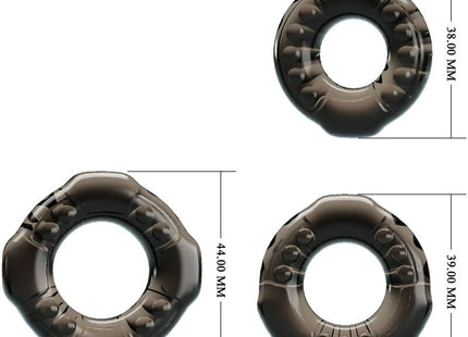 Dunkelbrauner transparenter silikon cock ring mit erhabenen punkten aus dem baile cock ringe yvonne set 3 penisringe