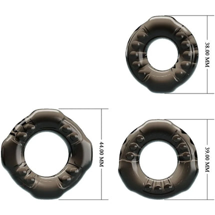 Dunkelbrauner transparenter silikon cock ring mit erhabenen punkten aus dem baile cock ringe yvonne set 3 penisringe