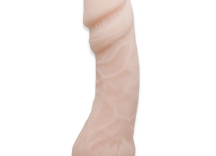 Beiger silikon dildo baile 23,5 cm mit strukturierter oberfläche und abgerundetem sockel