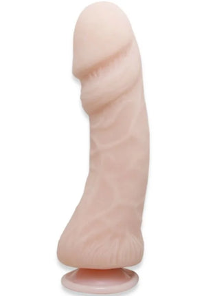 Beiger silikon dildo baile 23,5 cm mit strukturierter oberfläche und abgerundetem sockel
