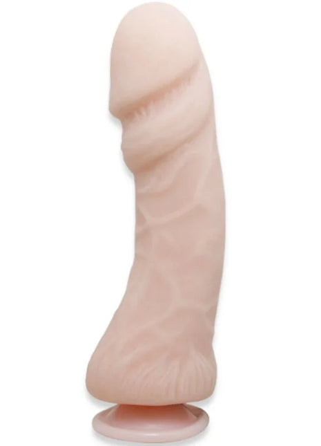 Beiger silikon dildo baile 23,5 cm mit strukturierter oberfläche und abgerundetem sockel