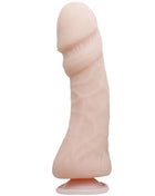 Roter silikon dildo mit abgerundetem kopf und strukturierter schafthülle stehend auf passender basis