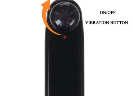 Schwarze plastik-fernbedienung mit rundem an-aus-vibrationsknopf und angeschlossenem kabel für baile penisdildo