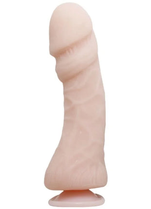 Rosa silikon dildo mit abgerundetem kopf und strukturierter schafthülle auf passendem ständer baile mit vibration 23,5 cm
