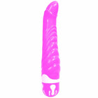 Ein leuchtend pinkes, glänzendes silikon vibratorspielzeug mit strukturierter oberfläche und weißem akzentband von baile