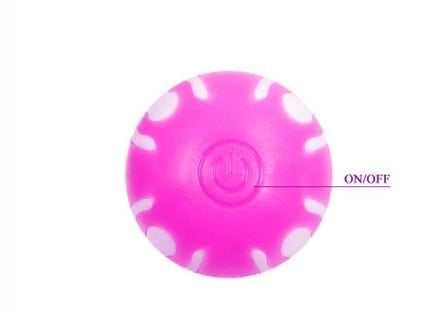 Pink kugelförmiges spielzeug mit weißen blütenmustern und zentralem power-knopf im baile realistischer hahn lila g-spot 21,8 cm
