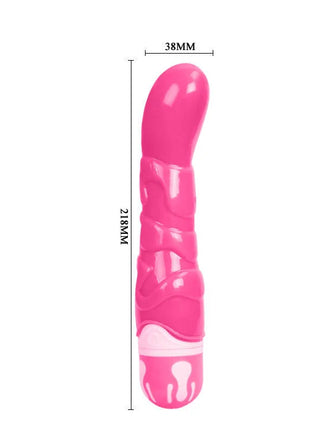 Ein lebendiger rosa glänzender plastikvibrator mit geriffeltem design und weißer basis von baile 21,8 cm