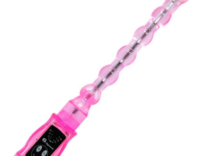 Rosa transparenter plastik-vibrator mit schwarzer steuerung und lächelndem gesicht von baile distortion dreifach stimulator