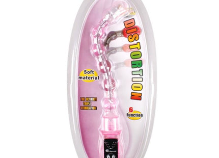 Rosafarbener durchsichtiger bailey distortions dreifach stimulator aus kunststoff mit gebogenem segmentiertem design und schwarzem bedienfeld