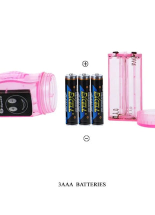 Rosa transluzenter batteriebetriebener baile distortion dreifach stimulator mit schwarzer bedienfeld und smiley-tasten