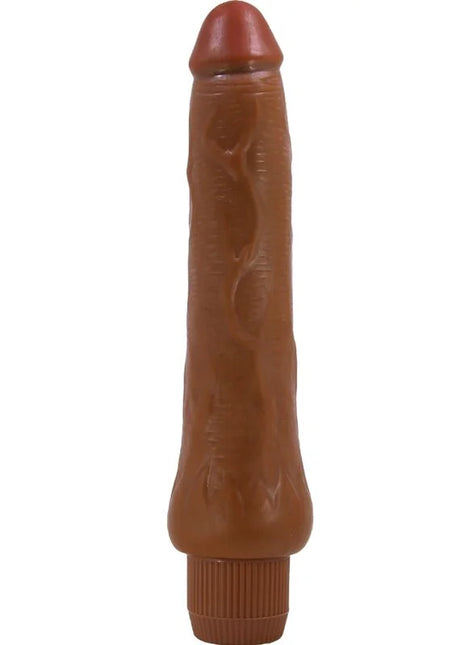 Brauner silikonvibrator mit strukturierter rillenoberfläche und roter spitze baile dryad realistischer vibrator 25 cm mulatte
