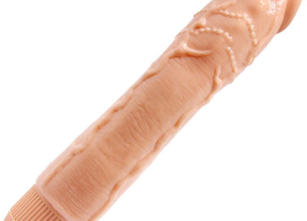Peachfarbener silikon-vibrator dybbuk von baile mit strukturierter oberfläche und geripptem sockel, 24 cm lang