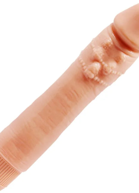 Peachfarbener silikonvibrator baile dybbuk 24 cm mit gerillter basis und strukturierten rippen