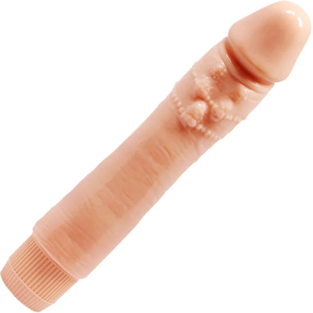 Peachfarbener silikonvibrator baile dybbuk 24 cm mit gerillter basis und strukturierten rippen