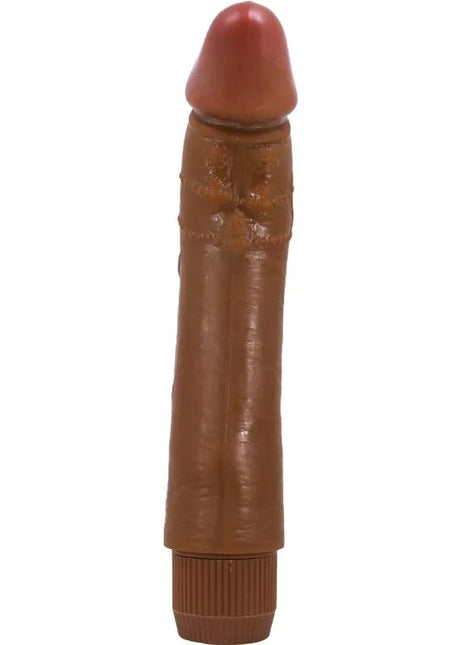 Brauner silikonvibrator mit strukturierter oberfläche und abgerundetem kopf baile dybbuk realistischer vibrator 24 cm mulatte