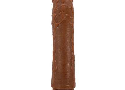 Brown silikonvibrator mit strukturierter oberfläche und roter spitze von baile dybbuk 24 cm mulatte