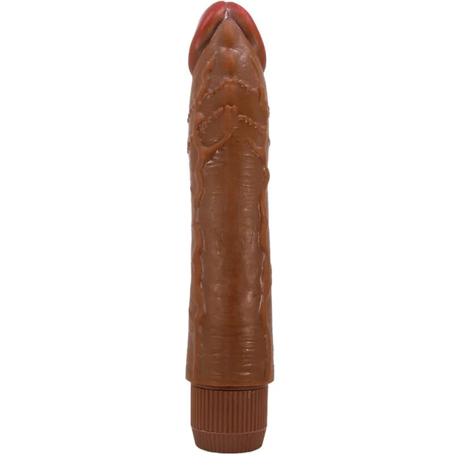 Brown silikonvibrator mit strukturierter oberfläche und roter spitze von baile dybbuk 24 cm mulatte