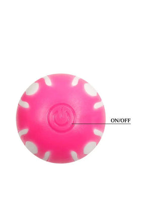 Ein leuchtend pinker kugelförmiger elektronischer ball mit weißen blütenblattmustern und zentralem power-knopf für baile rosa g-spot 21,8 cm