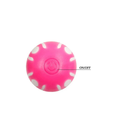 Ein leuchtend pinker kugelförmiger elektronischer ball mit weißen blütenblattmustern und zentralem power-knopf für baile rosa g-spot 21,8 cm