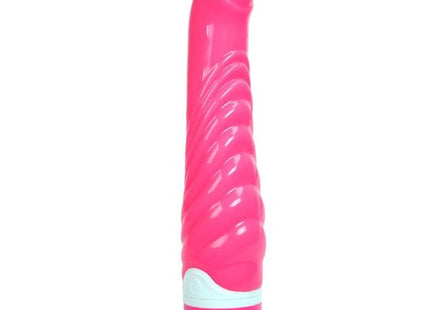 Rosa silikon vibratorspielzeug mit strukturierter rippoberfläche und weißen dekorakzenten von Baile G-spot 21,8 cm