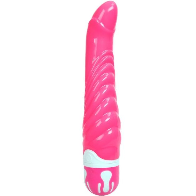 Rosa silikon vibratorspielzeug mit strukturierter rippoberfläche und weißen dekorakzenten von Baile G-spot 21,8 cm
