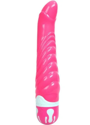 Rosa silikon vibratorspielzeug mit strukturierter rippoberfläche und weißen dekorakzenten von Baile G-spot 21,8 cm