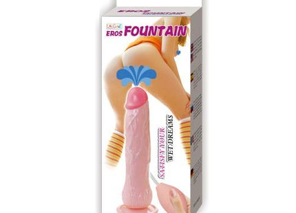 Baile eros realistischer ejakulator penis aus pinkem silikon mit blauem wasserstrahldesign im eros fountains verpackung