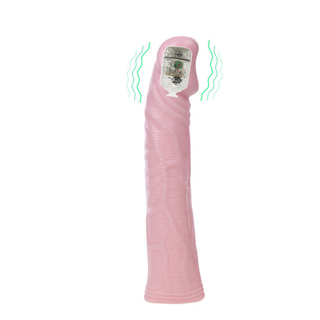 Rosa silikon vibrierendes baile fantasy vibe extension spielzeug mit transparentem batteriefach oben