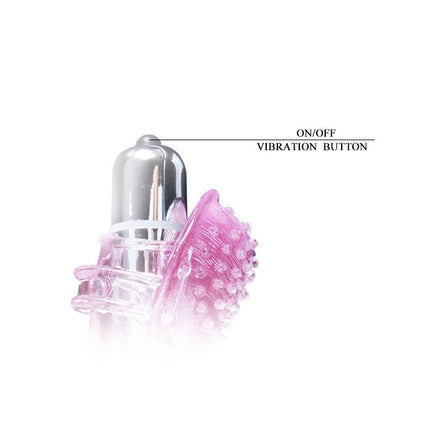 Pink silikon fingertip vibrator mit klarem metallischem zylinder steuerknopf für stimulierende massage