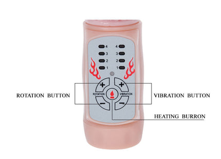 Pinkes plastikhändgerät baile fire bunny rotator mit feuersystem grau bedienfeld mit flammengrafik und tasten für rotation vibration und heizung