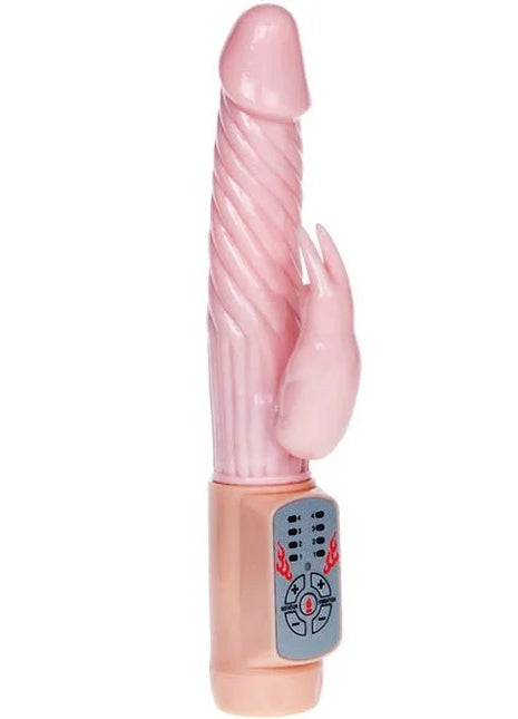 Pinkes silikon vibratorspielzeug fire bunny rotator mit feuersystem mit gerilltem schaft und klauenförmigem anhängsel