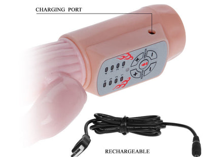 Pink silikon vibrator fire bunny rotator mit feuersystem grauem bedienfeld und schwarzem ladekabel
