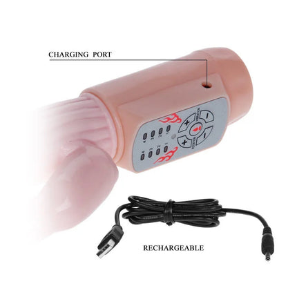 Pink silikon vibrator fire bunny rotator mit feuersystem grauem bedienfeld und schwarzem ladekabel
