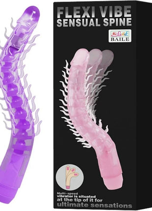 Baile flexi vibe sensual spine biegbare vibrierdildo flieder 23,5 cm mit weißen segmentierten spikes am transparenten, flexiblen körper