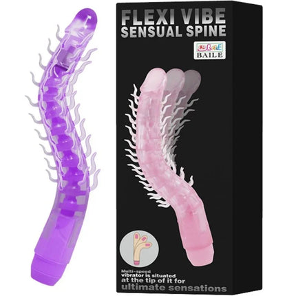 Baile flexi vibe sensual spine biegbare vibrierdildo flieder 23,5 cm mit weißen segmentierten spikes am transparenten, flexiblen körper