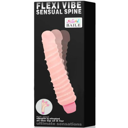 Rosa flexi vibe sensual spiralvibrator 19,5 cm mit geripptem flexiblen design und abgerundetem kopf im schwarzen verpackungskarton