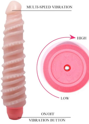 Rosa silikonvibrator mit spiralrillen und rundem grundelement mit einstellbaren geschwindigkeiten von baile